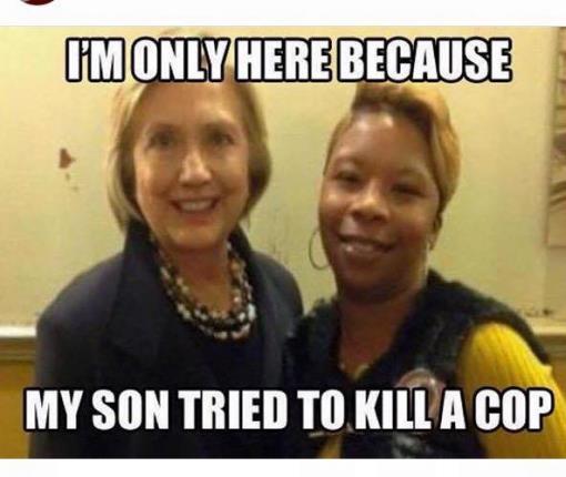 Leslie McSpadden, mother of strong arm robber and police attacker Michael Brown with Hillary Clintion at the Democratic National Convention